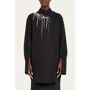 DRIES VAN NOTEN Corso Embellished Oversize black Cotton Shirt dress size M